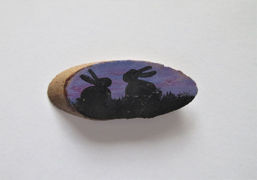 Dolls House Miniature Wooden Plaque Bunny Rabbit Picture Wood Slice