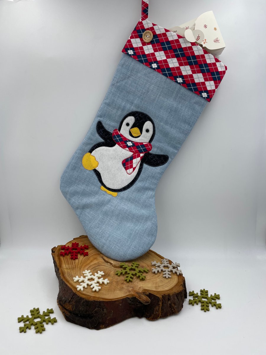 Cute penguin Christmas appliqué stocking