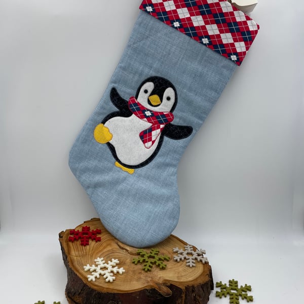 Cute penguin Christmas appliqué stocking