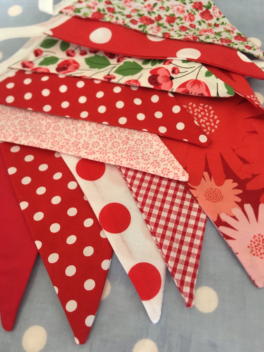 Shades of red cotton fabric bunting wedding,party flags