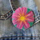 Machine embroidered flower brooch