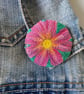 Machine embroidered flower brooch