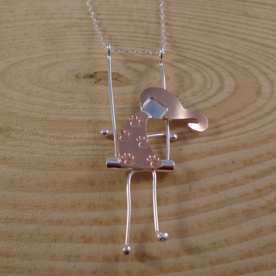 Sterling Silver and Copper Girl On A Swing Necklace
