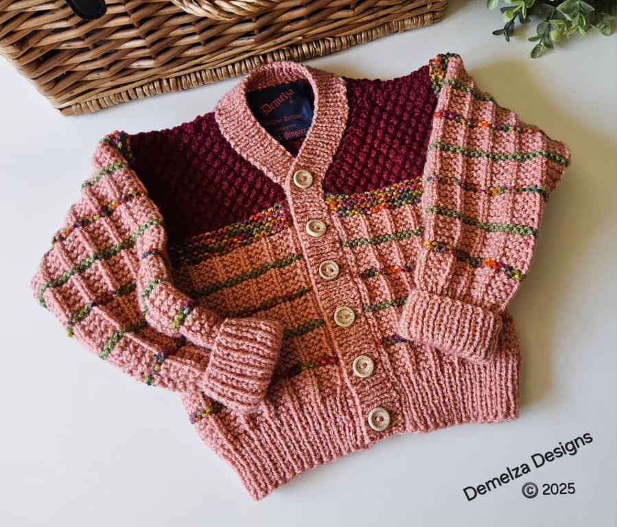 Hand Knitted Designer Baby Cardigan Size 9-18 months 