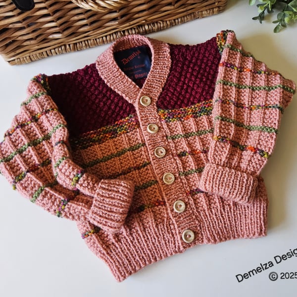 Hand Knitted Designer Baby Cardigan Size 9-18 months 