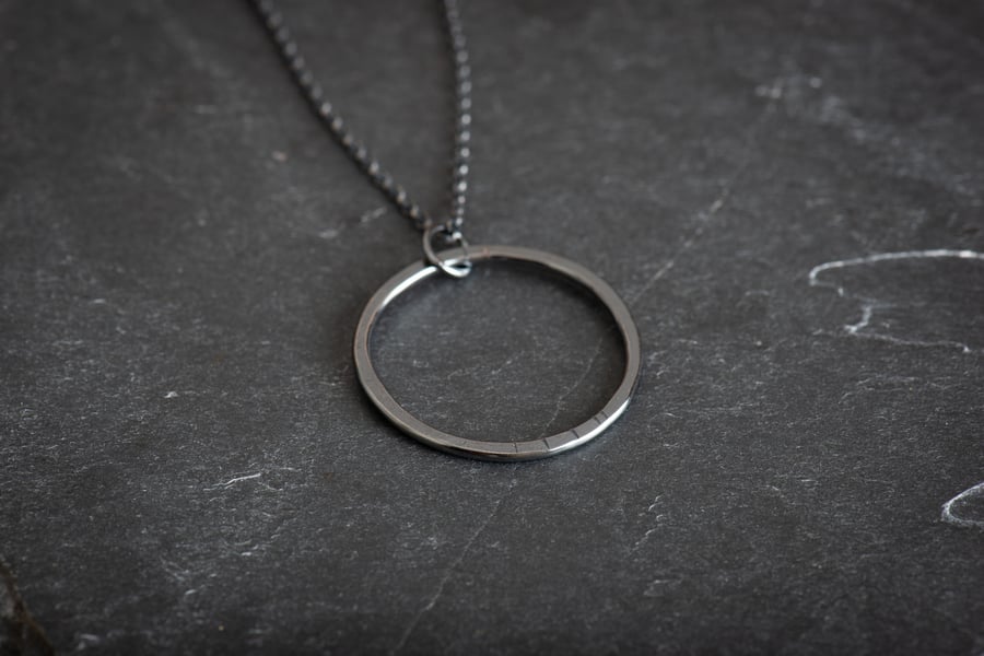 Oxidised Circle Sterling Silver Necklace