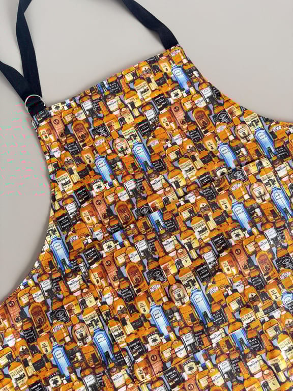 Whiskey Print Apron, Funny Unique Apron, Alcohol Glass Bottle Drinks Apron, Mixo