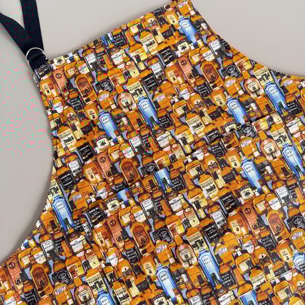 Whiskey Print Apron, Funny Unique Apron, Alcohol Glass Bottle Drinks Apron, Mixo
