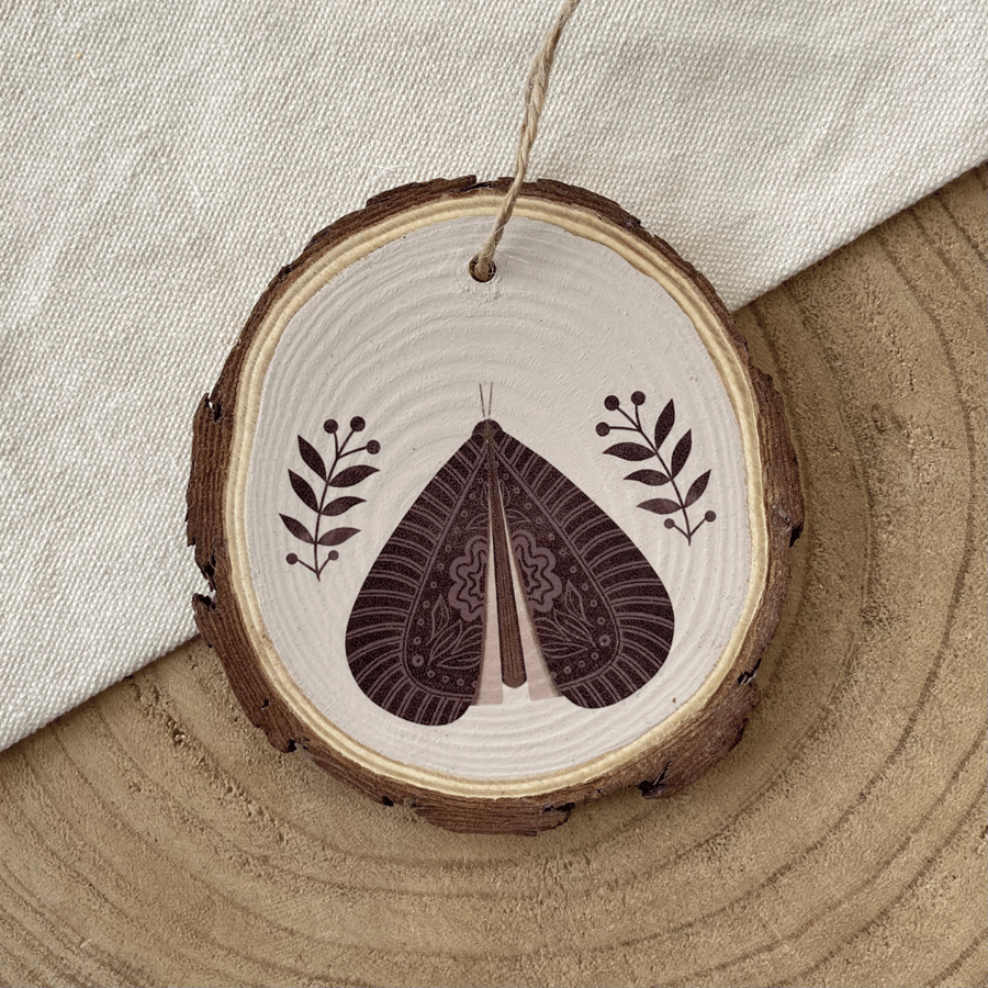 Moth Wood Slice Decoration