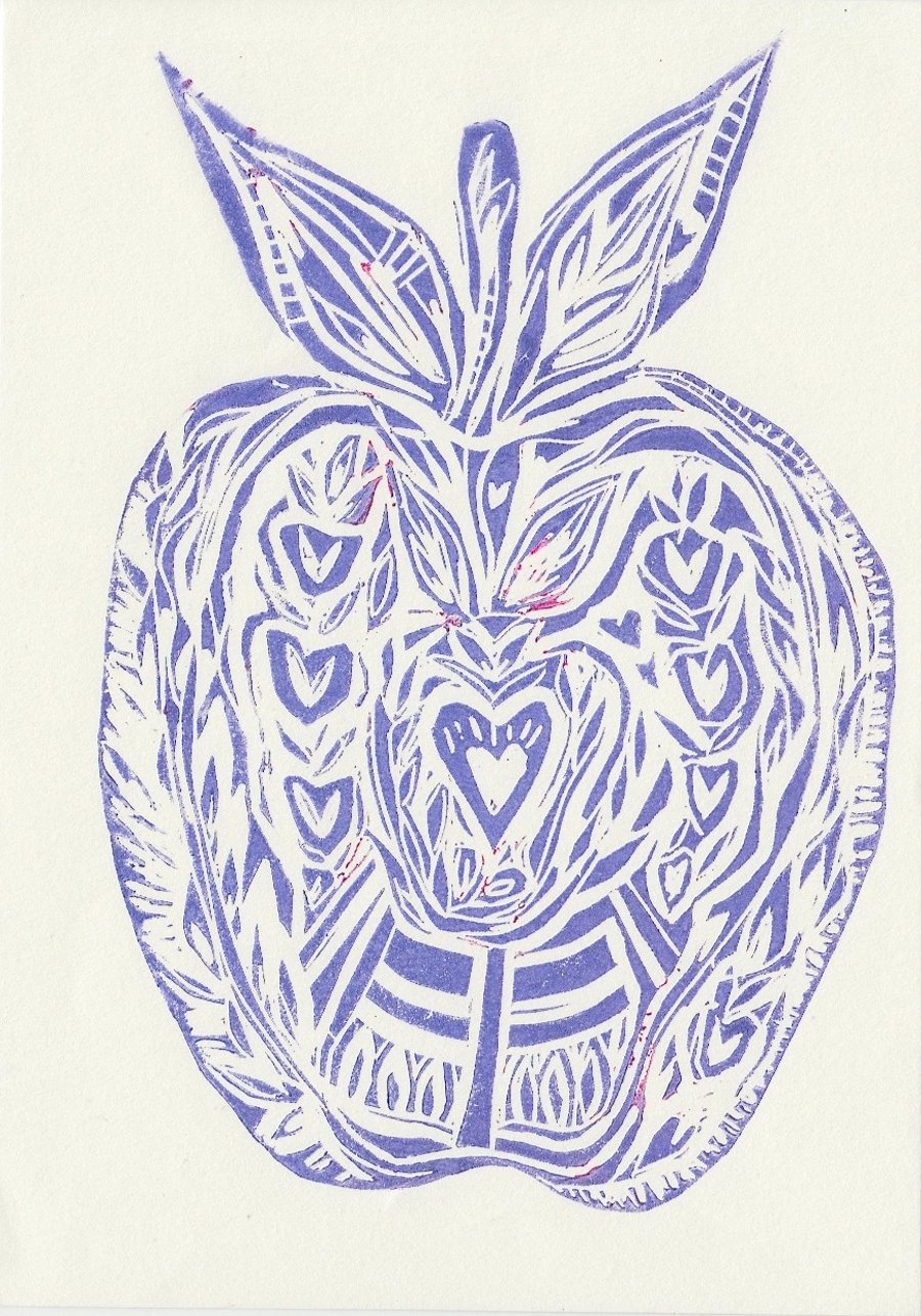 A5 Apple Linocut Print 