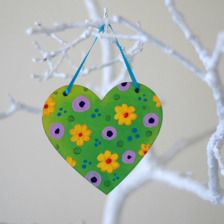 Spring Flowers Hanging Heart, Easter Floral Decoration, Yellow Flowers Heart