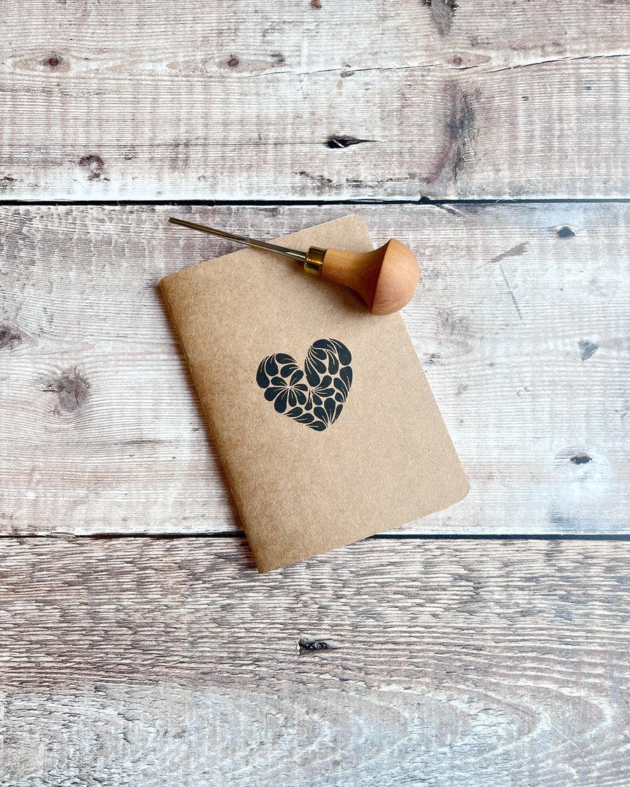 Small A6 Sketchbook With Original Lino Print - Heart
