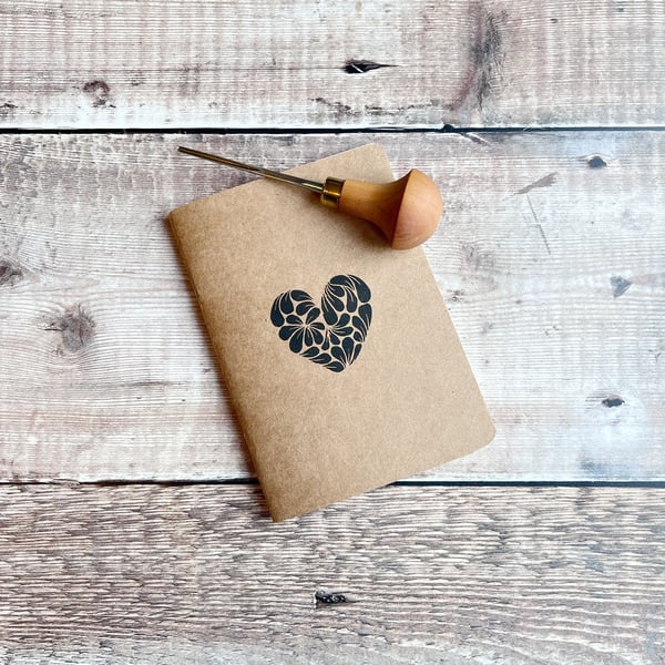 Small A6 Sketchbook With Original Lino Print - Heart