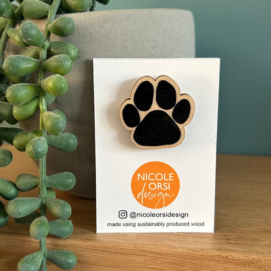 'Paw Print' Wooden Pin Badge