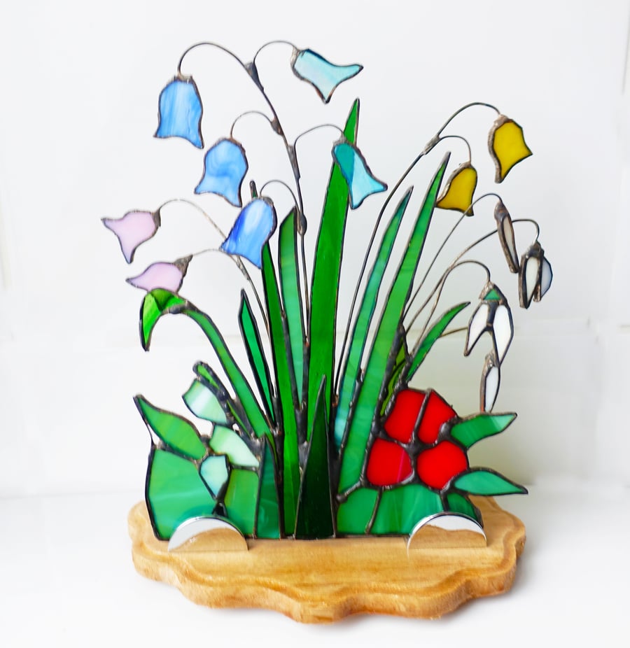 Bluebells and Snowdrops - Stained Glass Tealight Holder Suncatcher