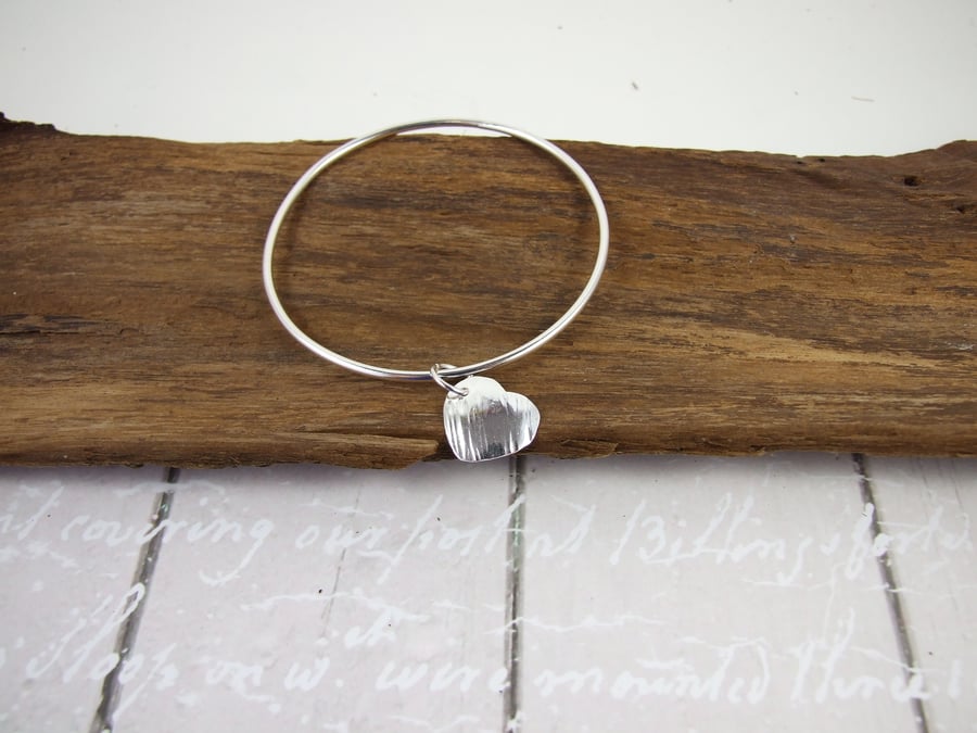Sterling Silver Heart Charm Bangle