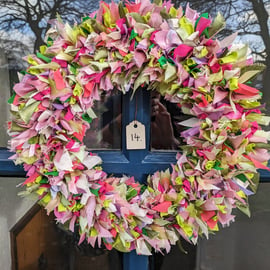 Handmade Upcycled Eco Wreath spring colour mix