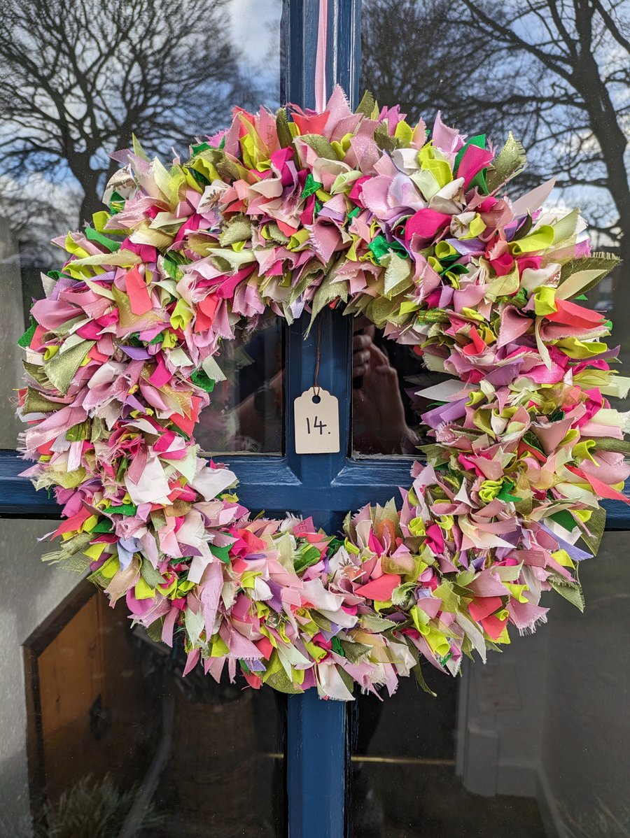 Handmade Upcycled Eco Wreath spring colour mix
