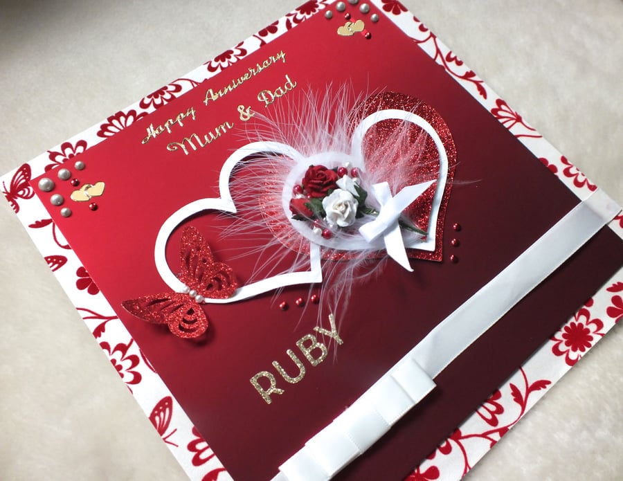 Luxury Handmade Ruby Wedding Anniversary Card