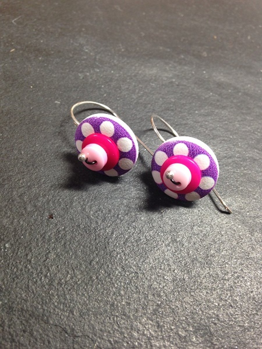 Dotty Sputnik Stacked Button Dangle Earrings: Purples 