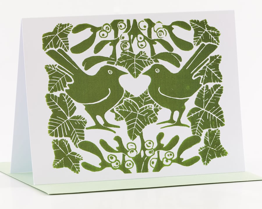 Green Mistletoe & Ivy Christmas Cards Pk of 5
