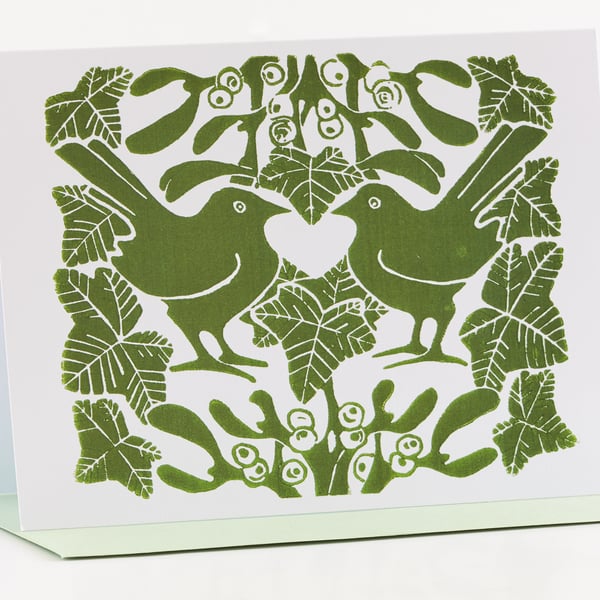 Green Mistletoe & Ivy Christmas Cards Pk of 5