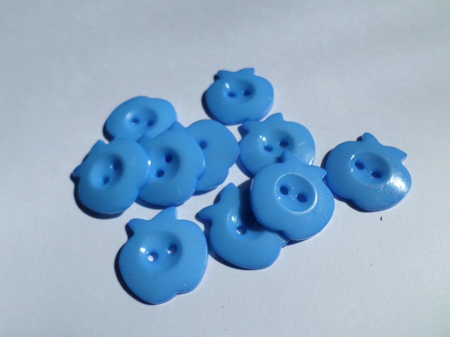 10 x 2-Hole Acrylic Buttons - 21mm - Apple - Blue 