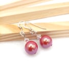 Pearlescent Red Crystal Pearl Earrings - Sterling Silver Earrings
