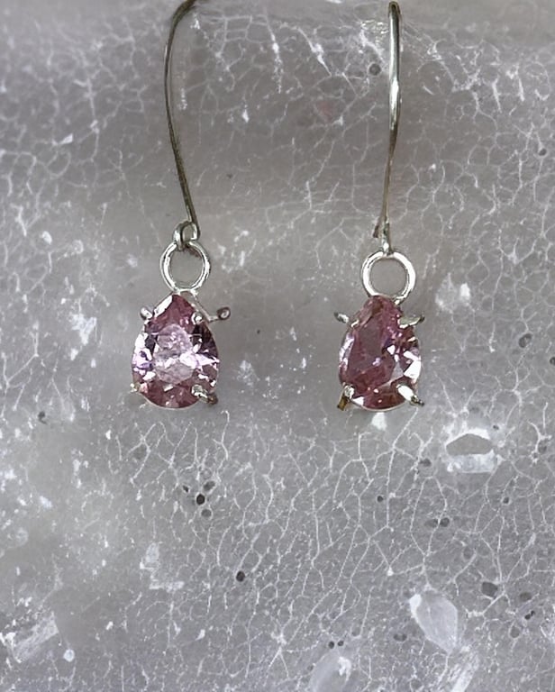 Pink Cubic Zirconia Earrings Set In Sterling Silver