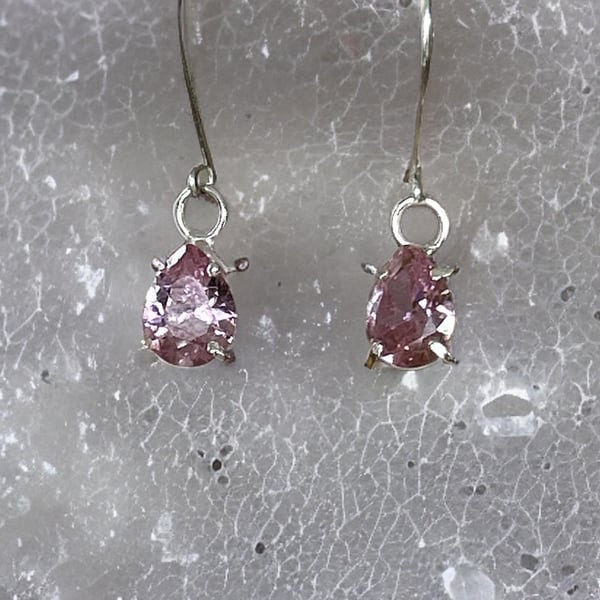 Pink Cubic Zirconia Earrings Set In Sterling Silver