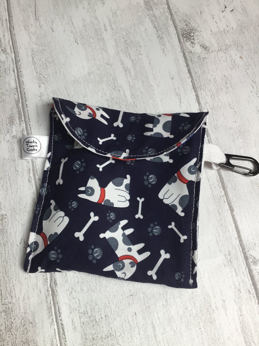 Dog treat pouch. Navy and red with with wipe-clean lining