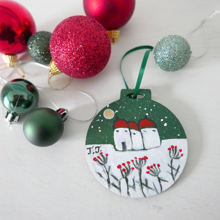 Traditional Christmas Bauble, Green and Red Tree Ornament