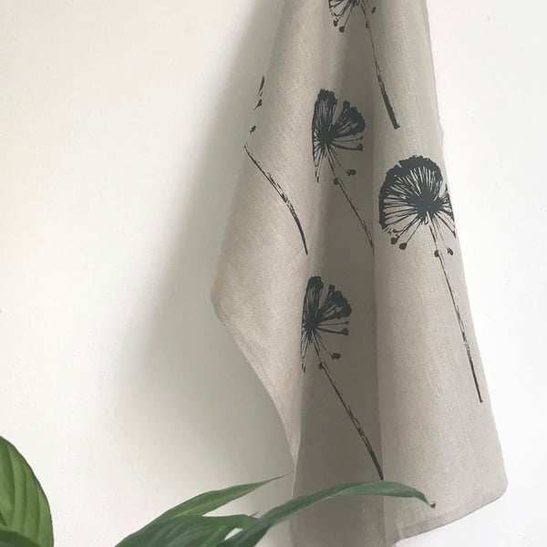 Allium Seedheads Natural Linen hand printed Tea Towel