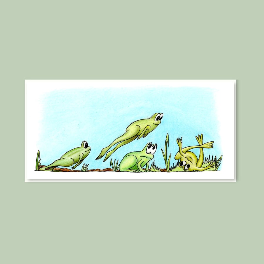 Leap Frogs Greeting Card and Envelope, Blank Inside (6"x4")