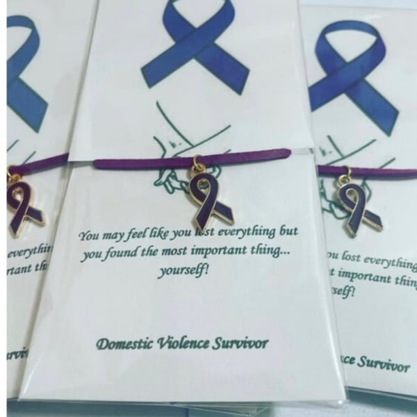 Domestic violence awareness wish bracelets x6 bundle purple ribbon charm 