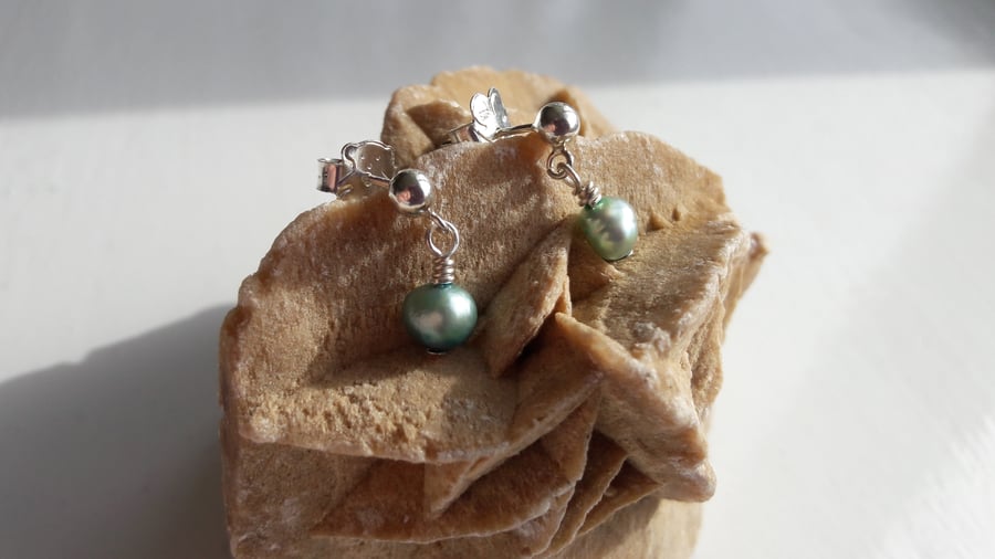 Turquoise Freshwater Pearl and Sterling Silver Earrings