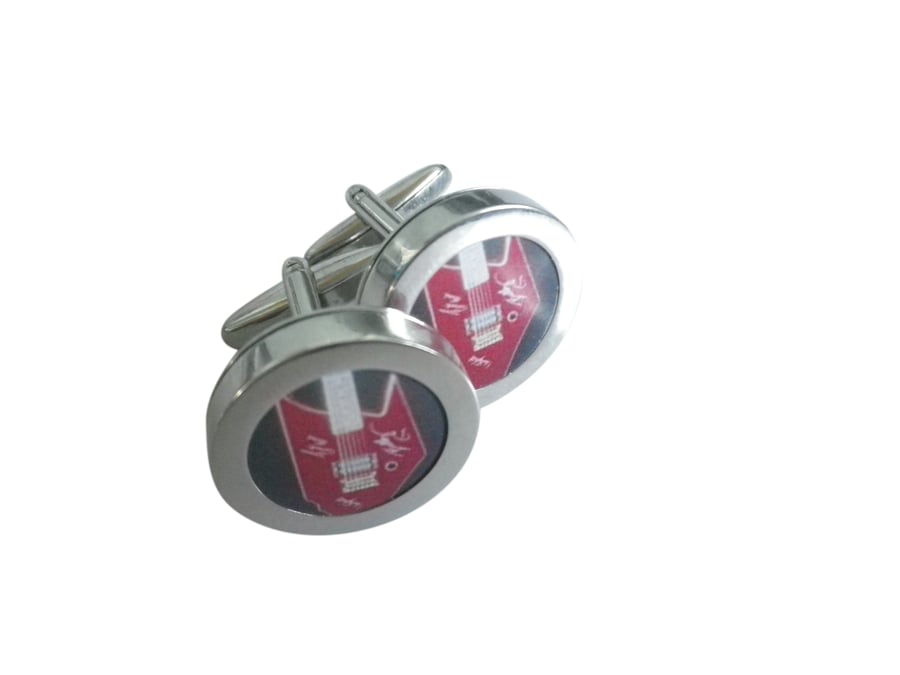 Red Rock guitar cufflinks, free shipping, gift wrapped, vivid image, Ref 1234