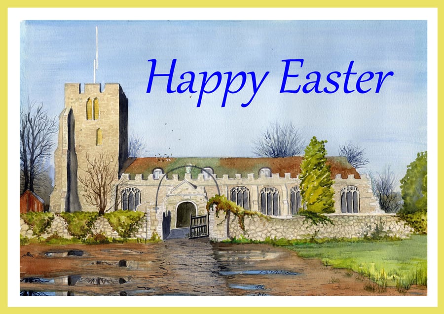 Burnham - St Mary's Church with Puddles Easter Card