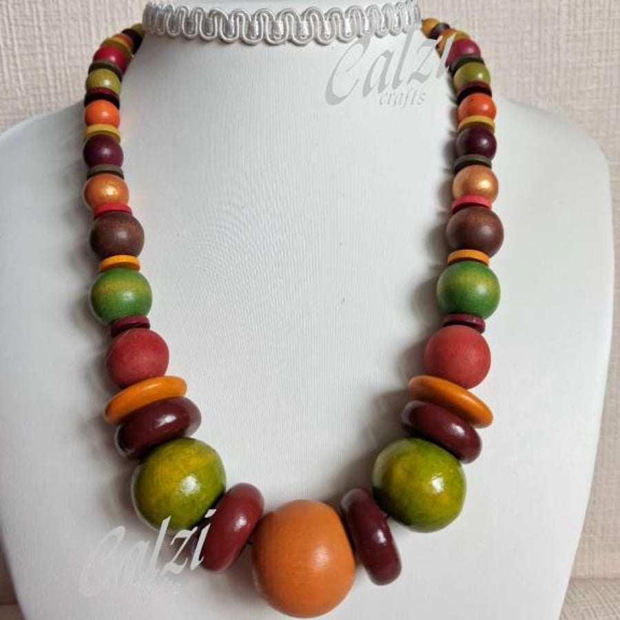 Autumnal Tones Wooden Bead Necklace