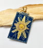 Up-cycled golden denim Sun key ring or bag charm.