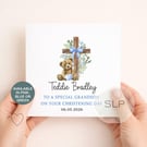 Personalised Christening Card Teddy Bear & Cross Baptism Card Grandson