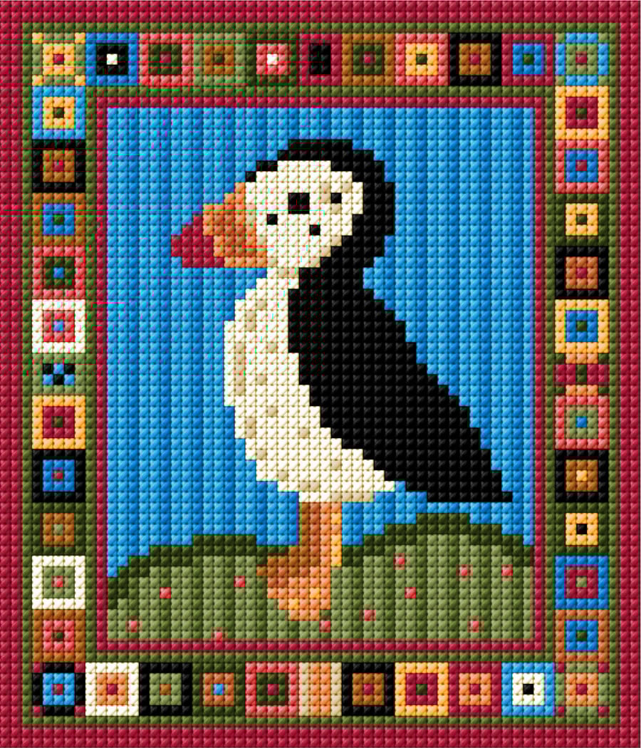 Cross Stitch, Kit, Puffin, Counted, Native, Wildlife, Seaside, Sea Bird, Small, 