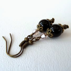 Black onyx earrings with crystal