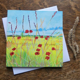 Poppy Flower Summer Fields Greeting Card from Original Watercolour Painting