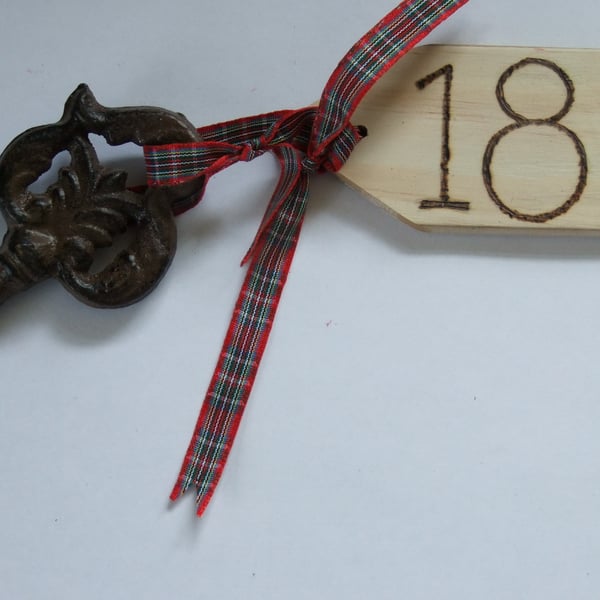 18th birthday key of the door celebration of coming of age & wooden tag.