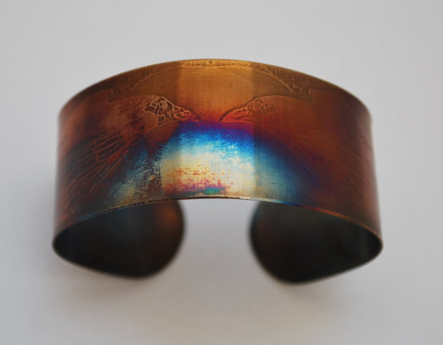 Coloured steel Ravens cuff, Multi coloured stainless steel crow bangle