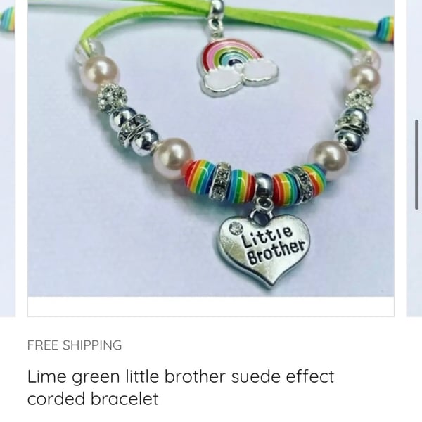 Little brother suede effect corded bracelet gift for sibling rainbow bracelet