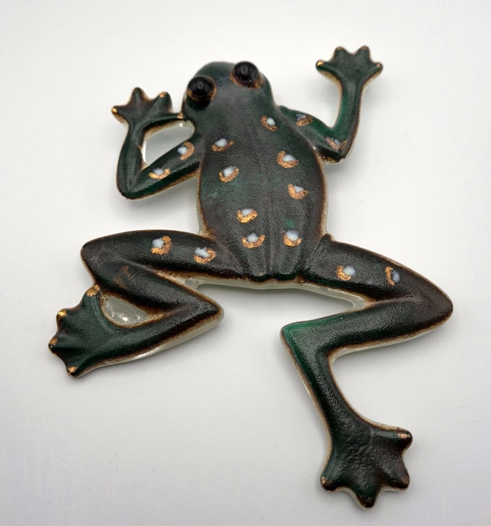 Dark Green Frog with White and Gold Detail and Wall-mount