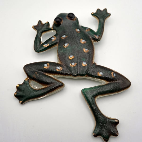 Dark Green Frog with White and Gold Detail and Wall-mount
