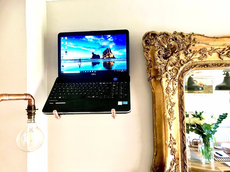 Laptop Stand, Wall-hung laptop or Notebook Stand, Media Dock, Copper Media Holde